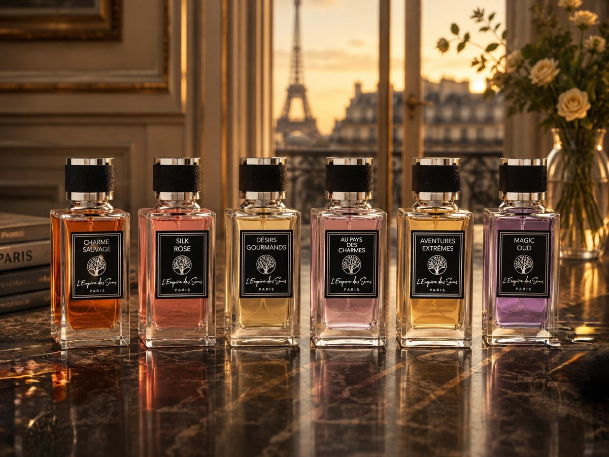 Six parfums L'Empire des Sens Paris dans un intérieur parisien élégant